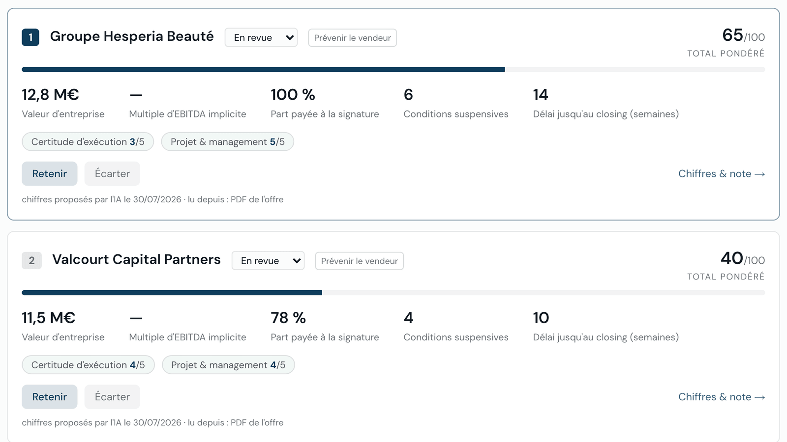 La grille de comparaison des offres